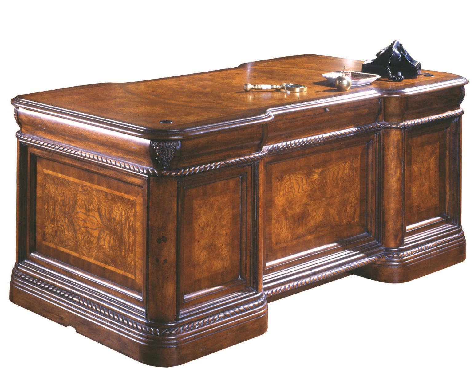 Aspenhome Napa 7 Drawer Executive Desk with Ash Burl Panels and Rope